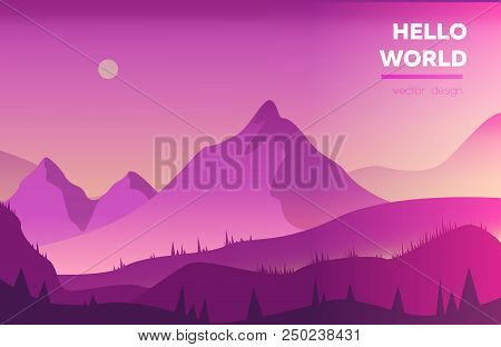 Modern Polygonal Landscape  With Mountains. Vector Illustration. Modern Design Template For Web-bann
