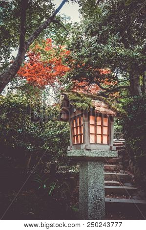 Lamp In Jojakko-ji Shrine Temple, Arashiyama Bamboo Forest, Kyoto, Japan