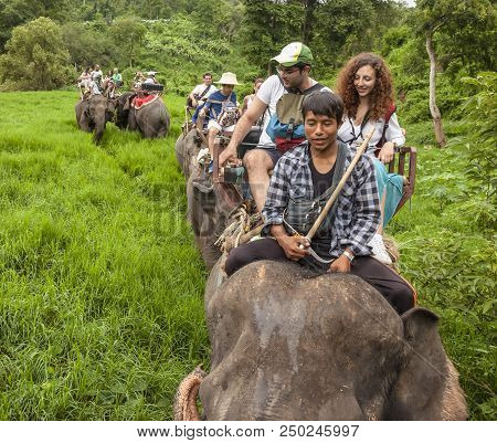 Chiang Mai (thailand) - 11 June 2017: Tourists Elephant Riding In Chiang Mai