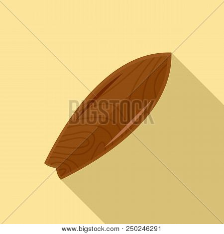 Old Wood Surfboard Icon. Flat Illustration Of Old Wood Surfboard Vector Icon For Web Design