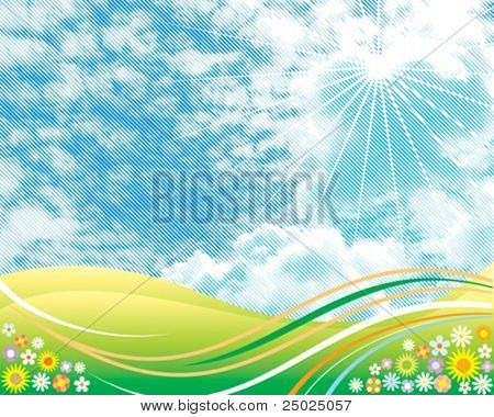 Halftone clouds background of summer design, vector layered.