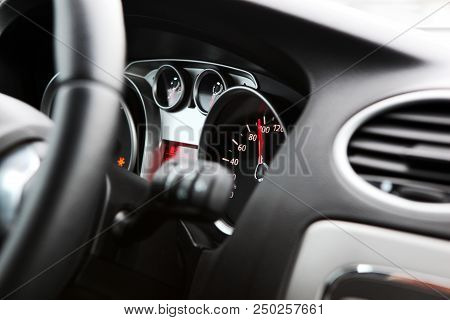 Close-up Shot Of Modern Car Dashboard Color Image Stock Photos