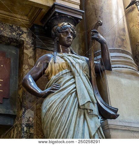 Paris, France, March 31 2017: ISculpture near Opera National de Paris (Grand Opera, Garnier Palace). France
