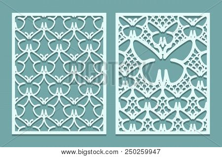 Die And Laser Cut Decorative Lace Panels Patterns With Butterflies. Set Of Bookmarks Templates. Cabi