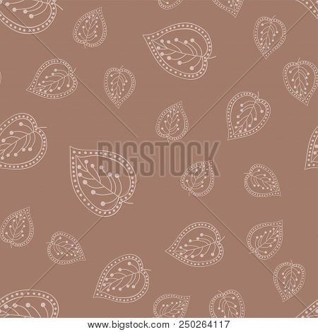 Autumn Seamless Pattern With Leaves. Hand Drawn Vector Illustration. Botanical Backdrop.