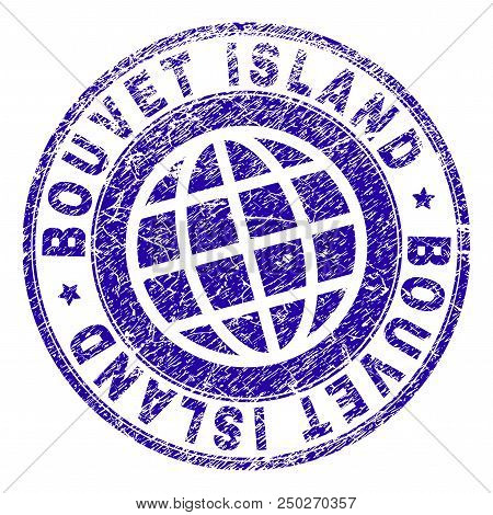 Bouvet Island Stamp Print With Grunge Texture. Blue Vector Rubber Seal Print Of Bouvet Island Text W