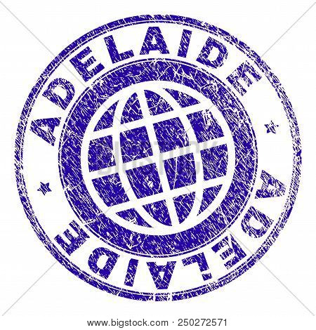 Adelaide Stamp Imprint With Distress Texture. Blue Vector Rubber Seal Imprint Of Adelaide Title With