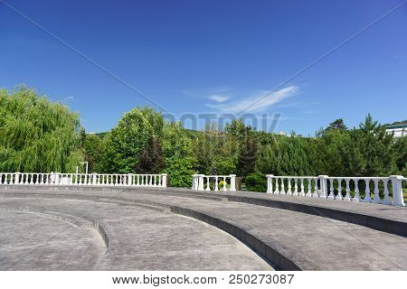 The Steps Of The Amphitheater In Front Of The Summer Concert Stage On The Waterfront Of Lake Abrau.