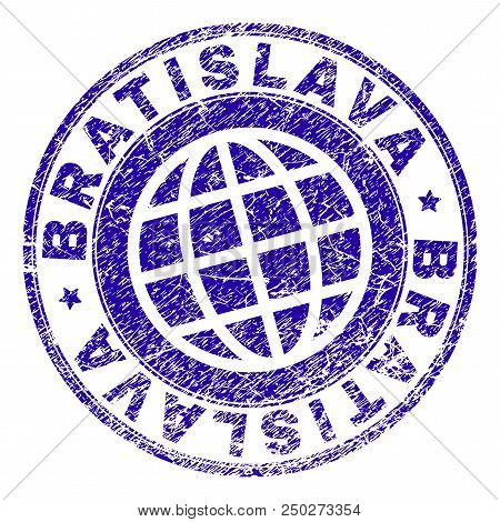Bratislava Stamp Print With Grunge Style. Blue Vector Rubber Seal Print Of Bratislava Caption With C