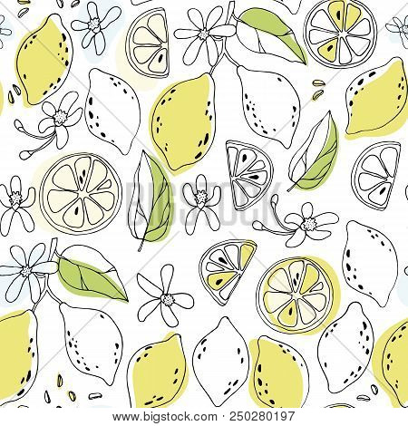 Lemon Seamless Pattern. Summer Floral Background. Stock Vector