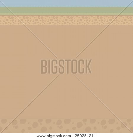 Brown Illustration Of A Cut Of Light Soil Under The Ground With Stones, Grass, A Strip Of Sky Vector