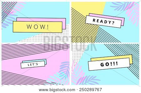 Universal Trend Poster Juxtaposed With Bright Bold Geometric Leaves Foliage Yellow, Blue And Pink El