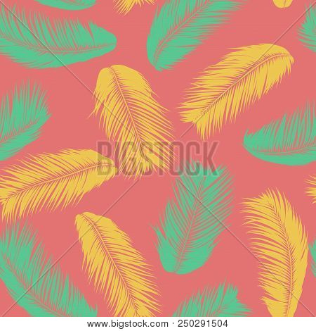 Vector Coconut Tree. Tropical Seamless Pattern With Palm Leaf. Exotic Jungle Plants Abstract Backgro