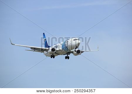 Amsterdam The Netherlands - April, 7th 2018: Su-gel Egyptair Boeing 737-800 Approaching Schiphol Zwa