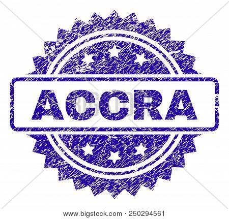 Accra Stamp Imprint With Dirty Style. Blue Vector Rubber Seal Print Of Accra Label With Dirty Textur