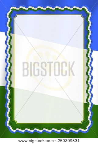Frame And Border Of Ribbon With Bashkortostan Flag, Template Elements For Your Certificate And Diplo