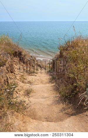 path to the sea, high coast, beautiful summer landscape, travel concept