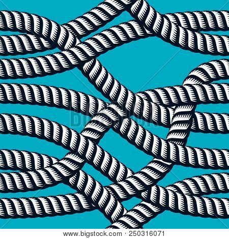 Seamless Nautical Rope Pattern Vector. Endless Navy Illustration With Loop Cord Lines Ornament. Tang