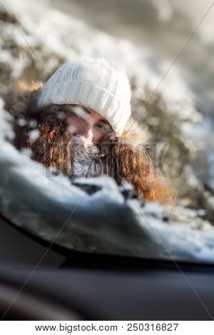 Car Window In Snow.
