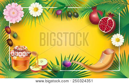 Rosh Hashanah Greeting Card - Jewish New Year - Shana Tova! On Hebrew - Have A Sweet Year. Honey And