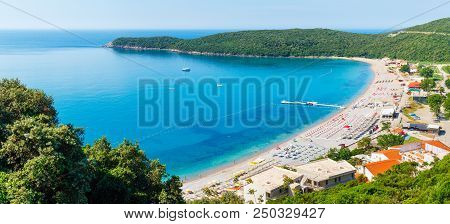 View From Above On Adriatic Sea Coastline And Jaz Beach At Montenegro, Nature Landscape, Vacations T