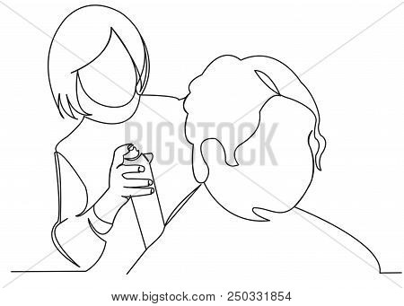 Continuous Single Drawn One Line Hairdresser Combs Girl Hand-drawn Picture Silhouette. Line Art. Gir