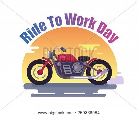 Ride To Work Day Colorful Banner With Red Bike Vector Illustration Two Wheels Vehicle And Abstract E