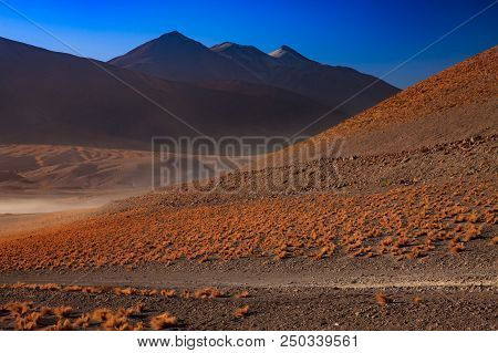 Volcanoes Licancabur And Juriques, Moon Valley, Atacama, Chile