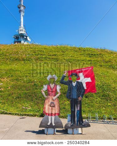 Mt. Rigi, Switzerland - July 19, 2018: View The Top Of The Mountain. Mt Rigi Is A Popular Tourist De