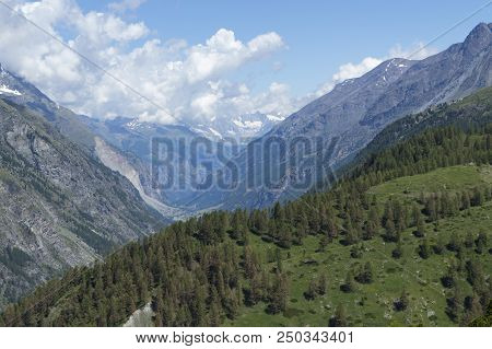 Mountain Landscape, In The Pennine Alps In The Canton Of Valais