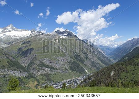Mountain Landscape, In The Pennine Alps In The Canton Of Valais