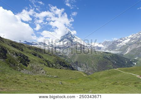Mountain Landscape, In The Pennine Alps In The Canton Of Valais