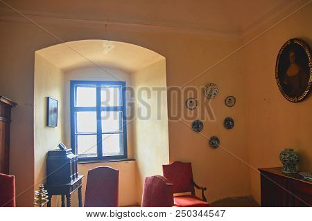 Buchlov, Czech Republic - July 12, 2018: Interior Of Castle Buchlov. The First Building Of The Castl