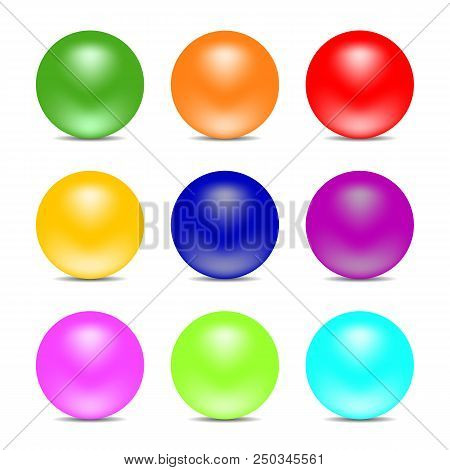Rainbow Color Balls Isolated On White Background. Glossy Spheres. Set For Design Elements. Vector Il