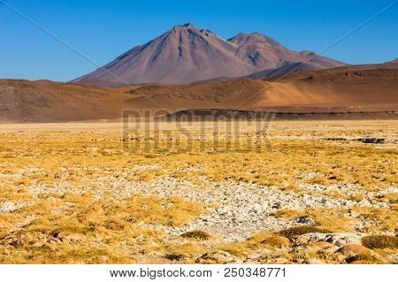 Volcanoes Licancabur And Juriques, Moon Valley, Atacama, Chile
