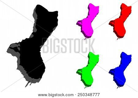 3d Map Of Guam (territory Of Guam) - Black, Red, Purple, Blue And Green - Vector Illustration