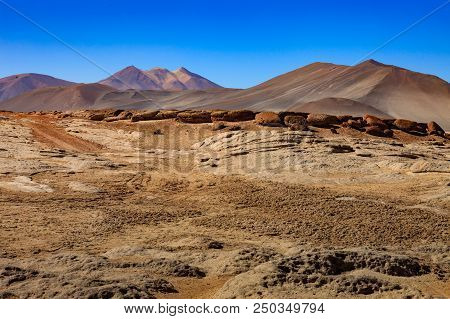 Volcanoes Licancabur And Juriques, Moon Valley, Atacama, Chile