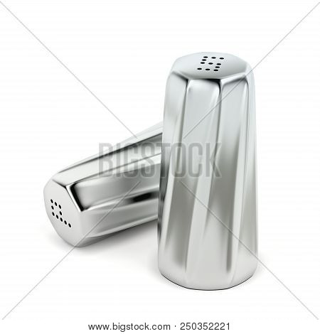 Silver Salt And Pepper Shakers On White Background, 3d Illustration