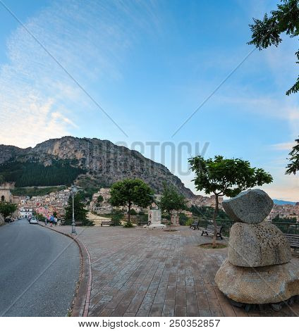 Stilo, Italy - June 10, 2017: Evening Twilight Old Medieval Stilo Famos Calabria Village View, South