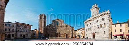 Montepulciano, Italy - June 23, 2017: Main Square Piazza Grande With Communal Palace, Cathedral Of S