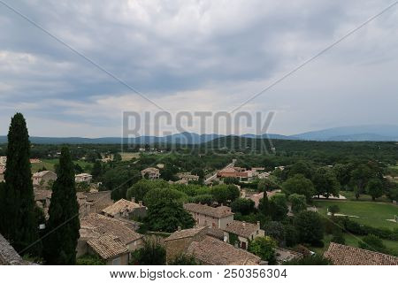 Grignan, France - July 16, 2018: Photography Showing A The Village Of Grignan And Its Surrounding Ar
