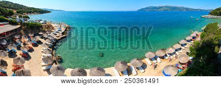 Ksamil, Albania - July 13,2016: Summer Top View Of Pema E Thate Beach.