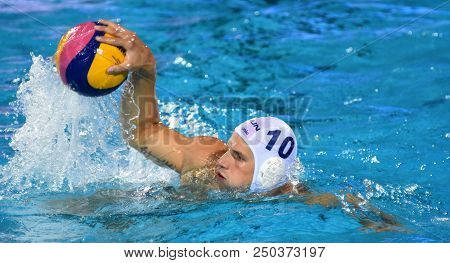 Budapest, Hungary - Jul 25, 2017.  Varga Denes (10) Hungarian Waterpolo Player. Fina Waterpolo World