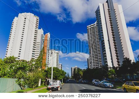 Gold Coast, Australia - January 7th, 2015: Detail Of Residential Streets In Surfers Paradise Near Te