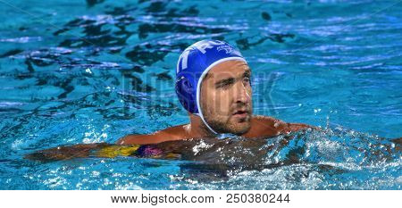 Budapest, Hungary - Jul 25, 2017. Lisunov Sergey (11) Russian Waterpolo Player, Captain Of The Team.