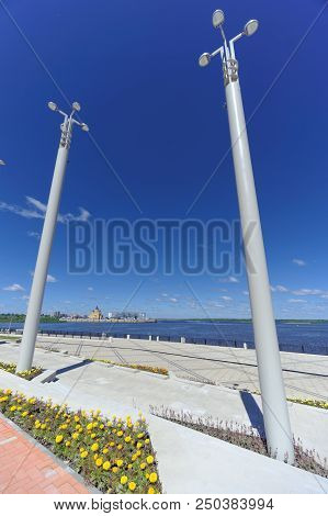 Nizhny Novgorod, Russia. - June 15.2018. The Newly Built Nizhnevolzhskaya Embankment On The Banks Of