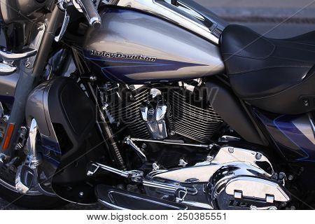 Copenhagen, Denmark - July 21, 2018: Harley Davidson Screamin Eagle Motorcycle.