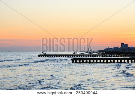 Beach At Dawn, Piers Perspective View