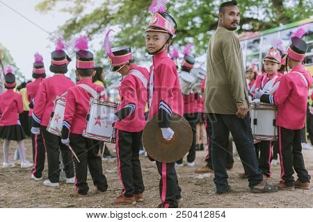 Kanchanaburi Thailand - July 18 :   Thai School Marching Band On