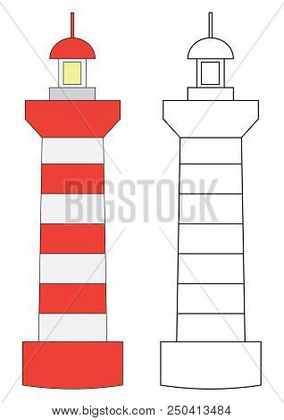 Lighthouse. Coloring Page, Game For Kids. Vector Illustration.